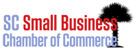 Logo for the SC Small Business Chamber of Commerce with the text in blue and red next to a black silhouette of a palmetto tree—ideal for businesses offering resources like drug testing services.